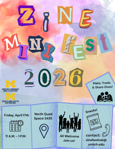 Zine Mini-Fest poster with letters cut out from magazines