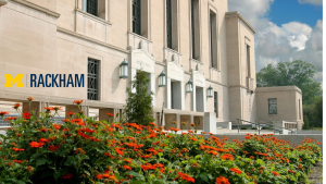 a photo of the rackham building and rackham logo