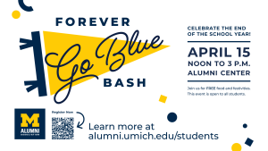 Flag with forever go blue bash and a qr code for registration