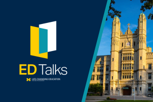 LCE Ed Talks logo over an image of the Marygrove Learning Community campus