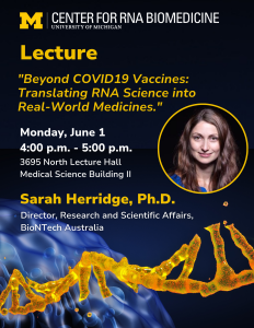 Flyer for Lecture by Sarah Herridge, BioNTech, Australia, June 1