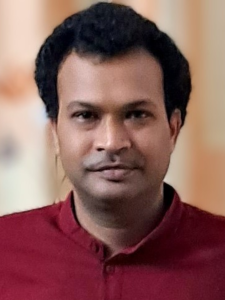 Man in red shirt