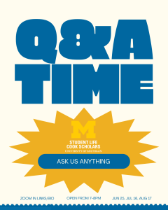 Graphic has over-sized Q&A lettering and star callout that says, "Ask Us Anything."