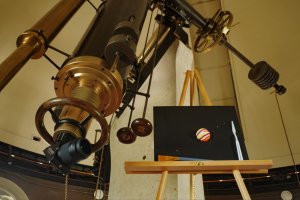 Image of a canvas on an easel in front of the Fitz Telescope