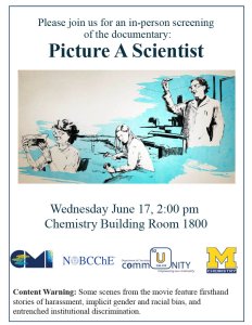 A black and white image with three female scientist with the title Picture A Scientist