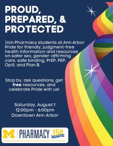 flyer for UM College of Pharmacy Community Health and Engagement: Proud, Prepared & Protected with event information