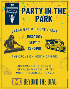 DJ and food truck on yellow background with Welcome to Michigan logo