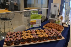 Zero Waste breakfast with donuts and coffee