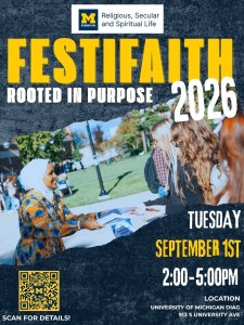 Festifaith 2026 is being held on the diag on September 1, 2026 from 2:00 - 5:00pm