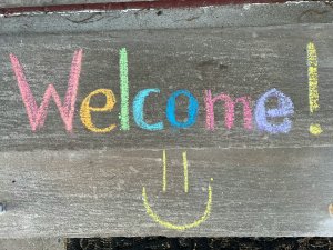 Welcome written with chalk