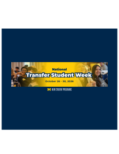 Banner for National Transfer Student Week 2026, listing October 26-30 with images of transfer students