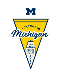 Welcome to Michigan flag logo with graphic of the Bell Tower