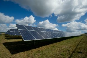 A solar array on a sunny day