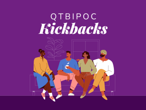 QTBIPOC Kickbacks with an illustration of people seated on a sofa