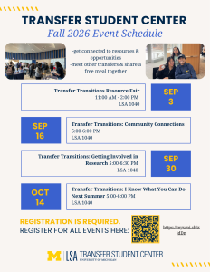 Schedule of fall 2026 Transfer Transitions events