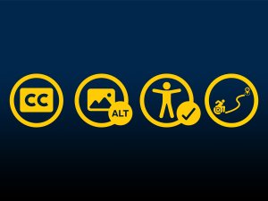 4 icons representing closed captioning, alt-text, accessibility ally, and accessibility