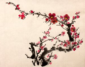 Korean ink wash painting depicting a plum blossom