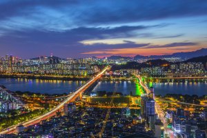 Skyline of Gangdong-gu, a residential district in the southeastern corner of Seoul, South Korea