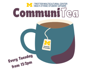 CommuniTEA mug of tea image, text: every tuesday 12pm-2pm