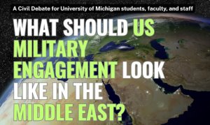 A graphic of the globe with the debate question in green and white text over it.