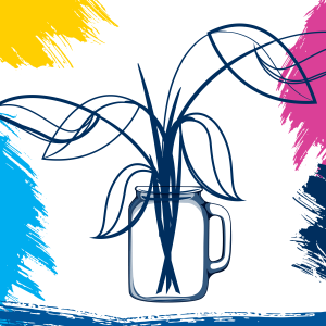 Illustration of plants in glass jar