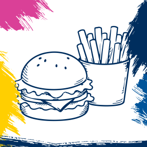 Illustration of burger and fries