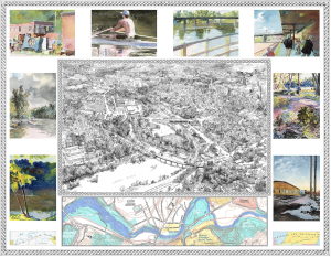 Cropped version of Charting the Wolverine: Ann Arbor, pictorial map and watercolors by Elaine S. Wilson.