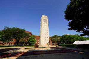 Burton Memorial Tower on the Ingalls Mall.