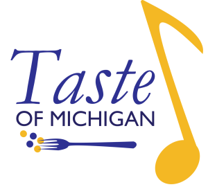logo with musical note, fork and words Taste of  Michigan