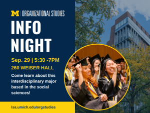 Details for event, a picture of a campus building, and a picturie of graduates in caps and gowns