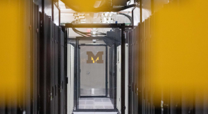 An aisle inside the Michigan Academic Computing Center (MACC)