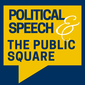 Speech bubble that says political speech and the public square