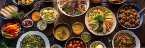 Plates of Southeast Asian food