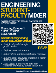 Engineering Student-Faculty Mixer. Open to all engineering students! Lunch provided!