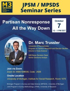 Presentation flyer listing date, time and showing a photo of Marc Trussler