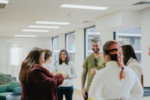 People networking in an office space