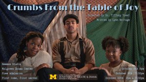 Event poster featuring three actors in mid 20th century costume.
