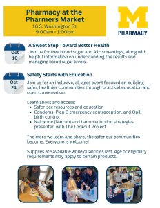 flyer for Pharmacy at the Pharmers Market – A Sweet Step Toward Better Health with event details