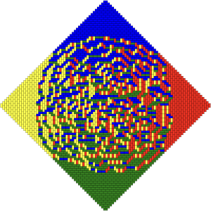 uniformly random domino tiling of a large aztec diamond; simulation by Leonid Petrov