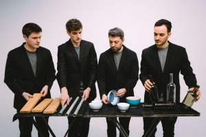 boards, pipes, bowls, and wine glasses used as percussion instruments