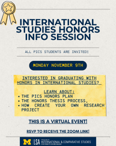 This is an event flyer describing the date and time of the honors information session.