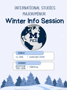 The image is a winter themed flyer displaying the time and date of the event.