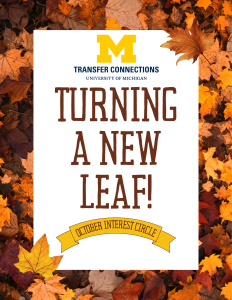 Flyer for "Turning a New Leaf!" event with a fallen leaf pile border