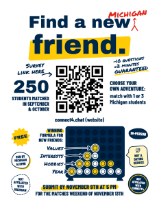 Connect4.Chat free friend matching for Michigan students flyer