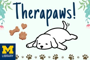 Therapaws! A cartoon dog and dog treats.
