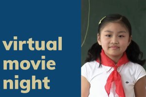 Virtual Move Night and a third-grade Chinese girl wearing a white shirt with red scarf.