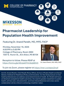 flyer for McKesson Foundation Health Equity Speaker Series: Pharmacist Leadership for Population Health Improvement with event details