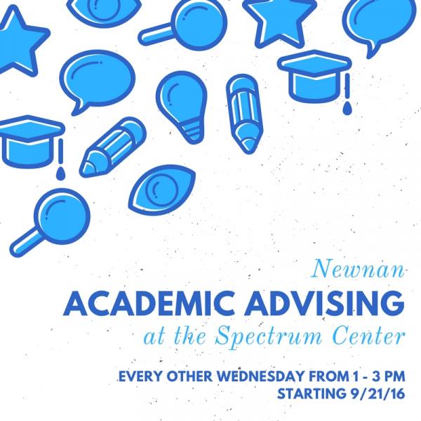 a flyer with details about Academic Advising at the Spectrum Center. see Details for description.