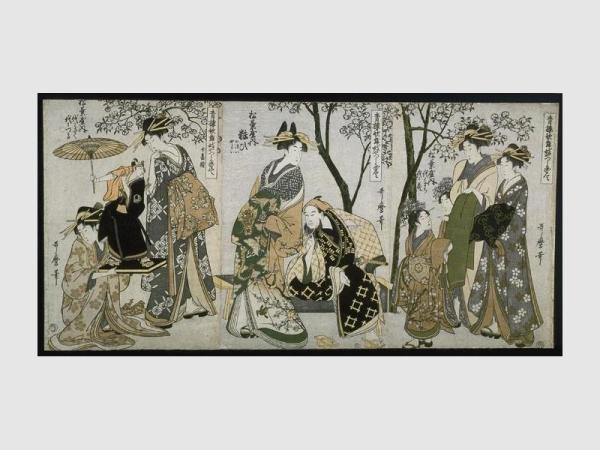 Kitagawa Utamaro. Complete Illustrations of Yoshiwara Parodies of Kabuki: Courtesans of the Matsubaya,  1798, color, woodblock print on paper.