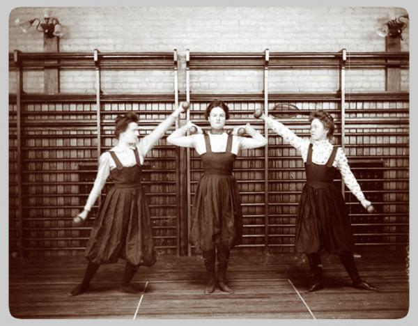 Students partake in a dumbell drill at the Barbour Gymnasium, which was founded in 1896 and funded largely by wealthy Detroit donors.